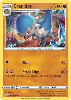 Cranidos SWSH274/307 Promo card from SWSH Black Star Promos
