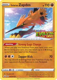 Galarian Zapdos SWSH124/307 Promo card from SWSH Black Star Promos