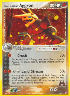 Team Magma's Aggron 7/95 Rare Holo card from Team Magma vs Team Aqua
