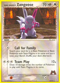 Team Magma's Zangoose 23/95 Rare card from Team Magma vs Team Aqua