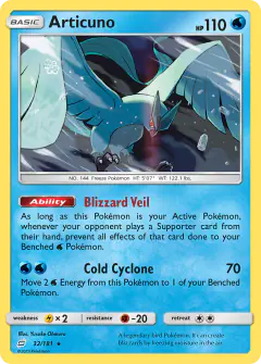 Articuno 32/181 Rare Holo card from Team Up
