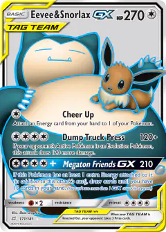 Eevee & Snorlax-GX 171/181 Rare Ultra card from Team Up