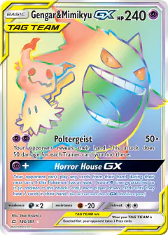 Gengar & Mimikyu-GX 186/181 Rare Rainbow card from Team Up