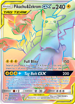 Pikachu & Zekrom-GX 184/181 Rare Rainbow card from Team Up
