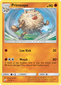Primeape 72/181 Rare card from Team Up