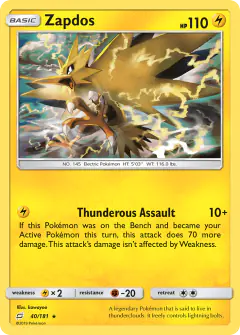 Zapdos 40/181 Rare Holo card from Team Up