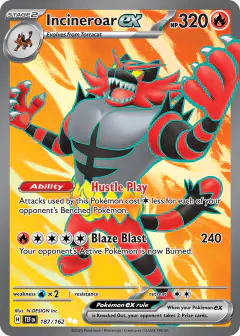 Incineroar ex 187/162 Ultra Rare card from Temporal Forces