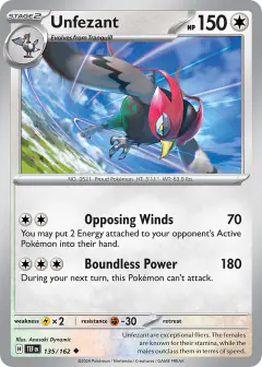 Unfezant 135/162 Uncommon card from Temporal Forces