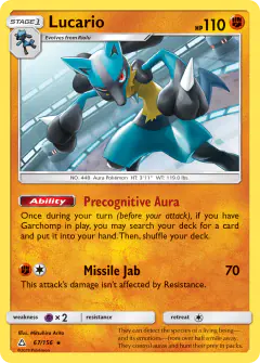 Lucario 67/156 Rare Holo card from Ultra Prism