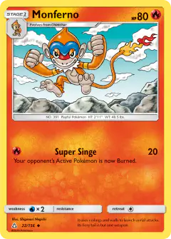 Monferno 22/156 Uncommon card from Ultra Prism