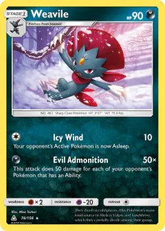 Weavile 74/156 Rare Holo card from Ultra Prism