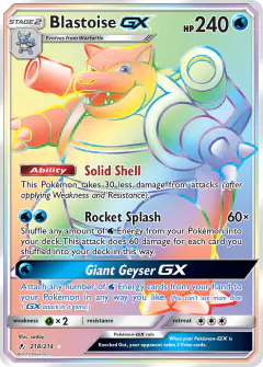 Blastoise-GX 218/214 Rare Rainbow card from Unbroken Bonds