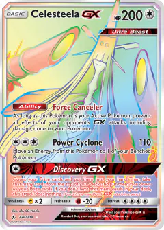 Celesteela-GX 228/214 Rare Rainbow card from Unbroken Bonds