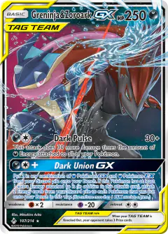 Greninja & Zoroark-GX 107/214 Rare Holo GX card from Unbroken Bonds