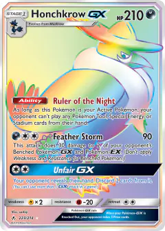 Honchkrow-GX 223/214 Rare Rainbow card from Unbroken Bonds