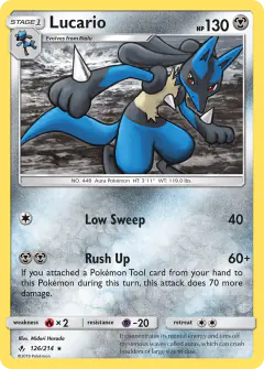 Lucario 126/214 Rare Holo card from Unbroken Bonds