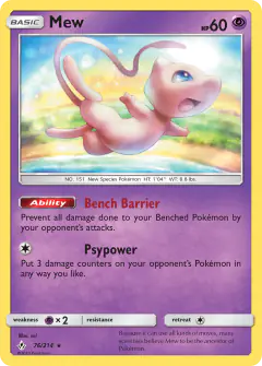 Mew 76/214 Rare Holo card from Unbroken Bonds