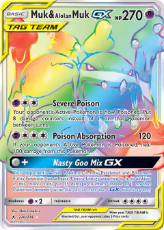 Muk & Alolan Muk-GX 220/214 Rare Rainbow card from Unbroken Bonds