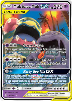 Muk & Alolan Muk-GX 61/214 Rare Holo GX card from Unbroken Bonds