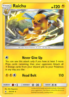 Raichu 55/214 Rare card from Unbroken Bonds