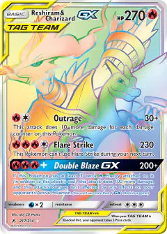 Reshiram & Charizard-GX 217/214 Rare Rainbow card from Unbroken Bonds