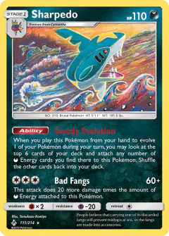 Sharpedo 111/214 Rare card from Unbroken Bonds