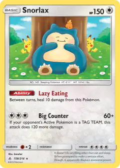 Snorlax 158/214 Rare Holo card from Unbroken Bonds