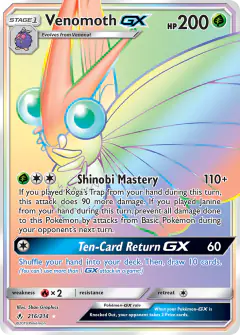 Venomoth-GX 216/214 Rare Rainbow card from Unbroken Bonds