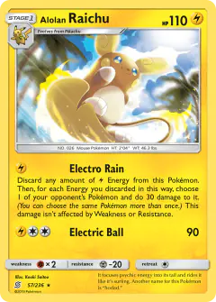 Alolan Raichu 57/236 Rare Holo card from Unified Minds
