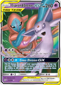 Espeon & Deoxys-GX 72/236 Rare Holo GX card from Unified Minds