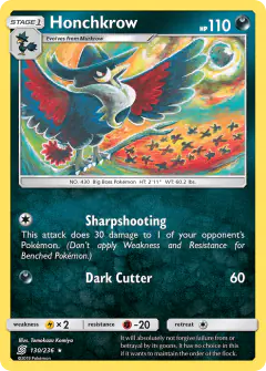 Honchkrow 130/236 Rare card from Unified Minds