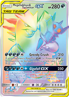 Mega Sableye & Tyranitar-GX 245/236 Rare Rainbow card from Unified Minds