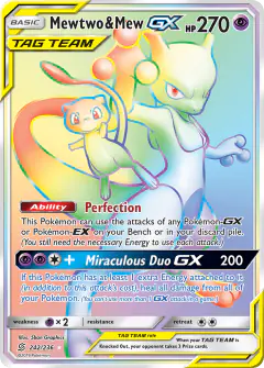 Mewtwo & Mew-GX 242/236 Rare Rainbow card from Unified Minds