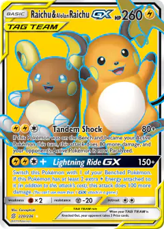 Raichu & Alolan Raichu-GX 220/236 Rare Ultra card from Unified Minds