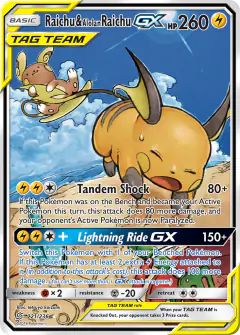 Raichu & Alolan Raichu-GX 221/236 Rare Ultra card from Unified Minds