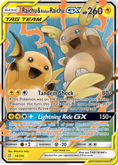 Raichu & Alolan Raichu-GX 54/236 Rare Holo GX card from Unified Minds