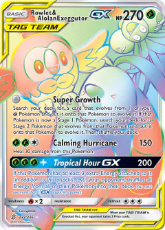 Rowlet & Alolan Exeggutor-GX 237/236 Rare Rainbow card from Unified Minds