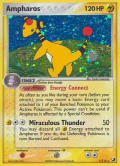 Ampharos 1/115 Rare Holo card from Unseen Forces