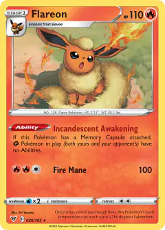 Flareon 026/185 Rare card from Vivid Voltage