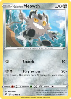 Galarian Meowth 112/185 Common card from Vivid Voltage
