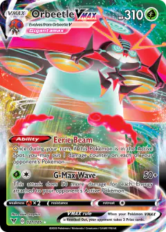 Orbeetle VMAX 021/185 Rare Holo VMAX card from Vivid Voltage