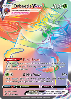 Orbeetle VMAX 186/185 Rare Rainbow card from Vivid Voltage