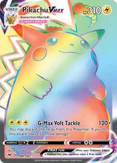Pikachu VMAX 188/185 Rare Rainbow card from Vivid Voltage