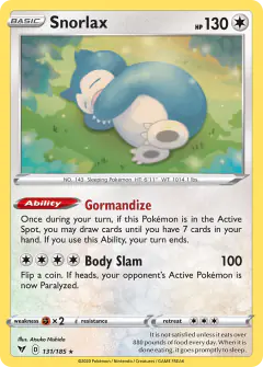 Snorlax 131/185 Rare Holo card from Vivid Voltage