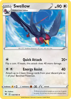 Swellow 134/185 Uncommon card from Vivid Voltage