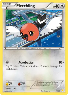 Fletchling 16/30 Common card from XY Trainer Kit Pikachu Libre
