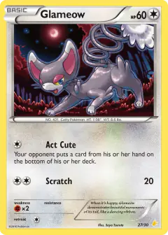 Glameow 27/30 Common card from XY Trainer Kit Pikachu Libre