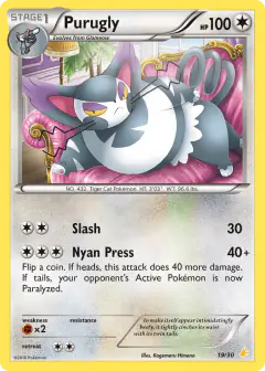 Purugly 19/30 Common card from XY Trainer Kit Pikachu Libre
