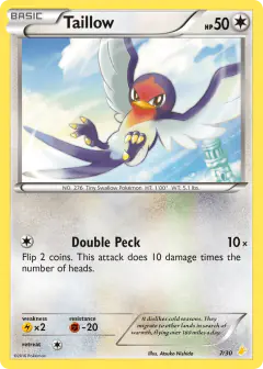 Taillow 7/30 Common card from XY Trainer Kit Pikachu Libre