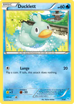 Ducklett 7/30 Common card from XY Trainer Kit Suicune